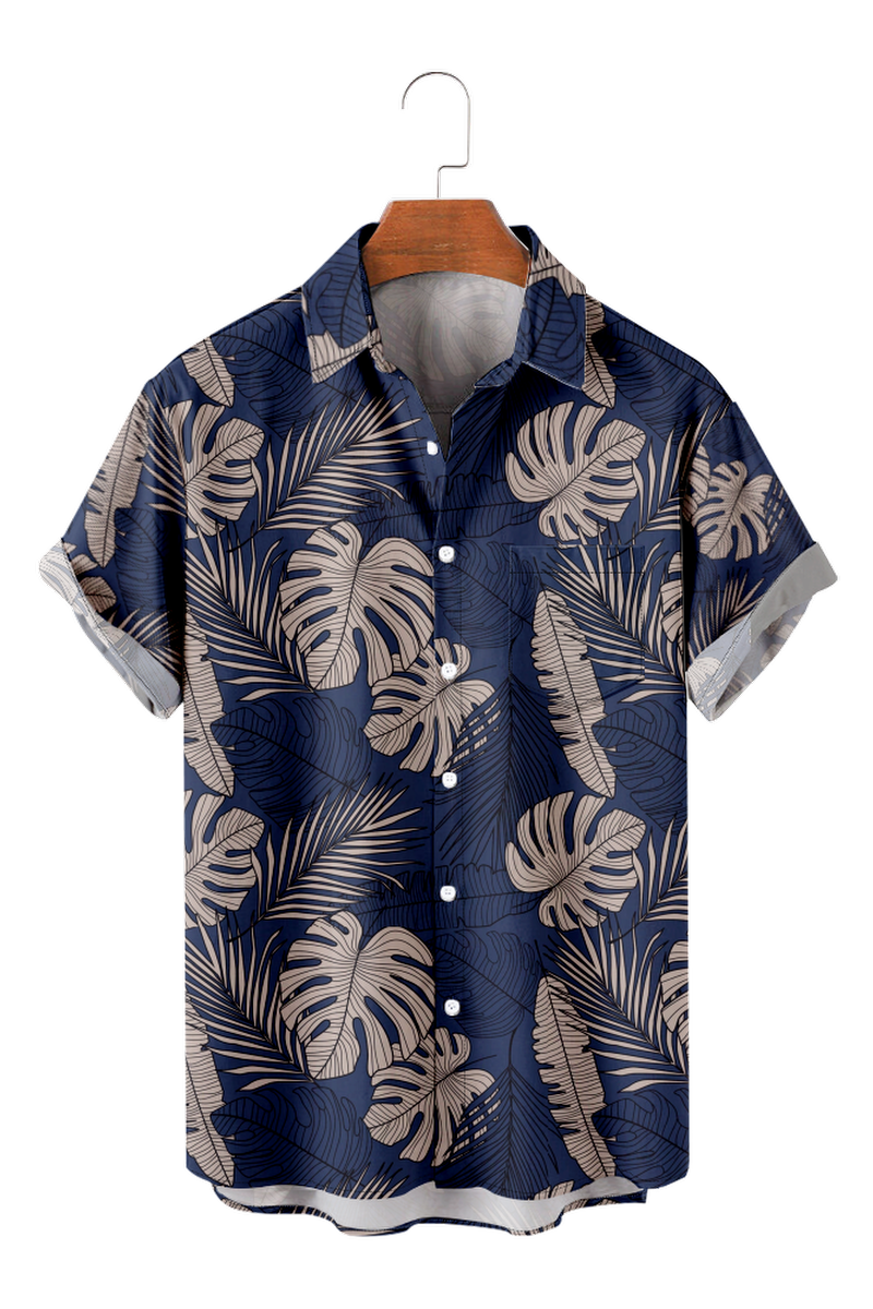 Tydres Men's Blue Monstera Shirts Short Sleeve Hawaiian Shirts