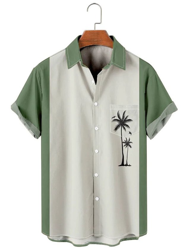 Men's Vintage Coconut Tree Hawaiian Shirts Casual Loose Short Sleeve Shirts-Tydres