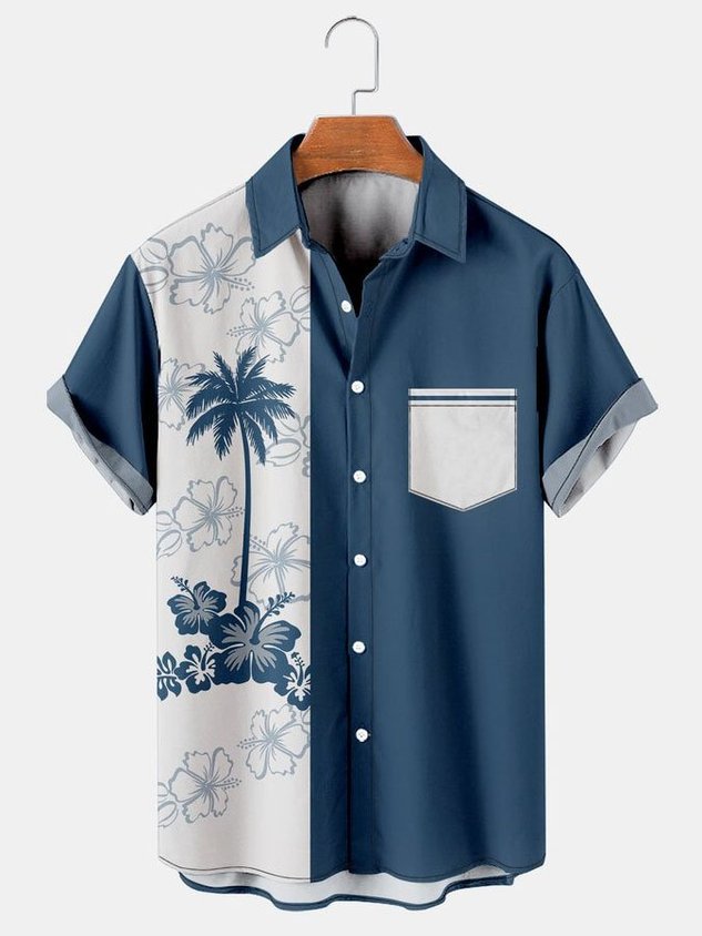 Men's Coconut Tree Print Casual Breathable Hawaiian Short Sleeve Shirt-Tydres