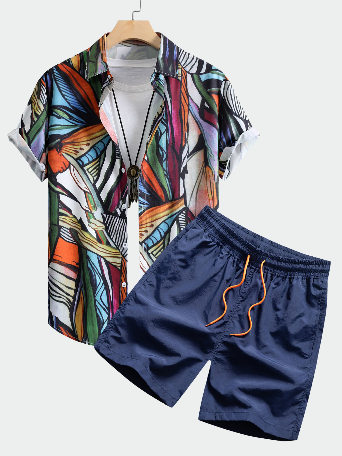 Men's Fashion Trend Casual Short Sleeve Shirt & Swim Shorts