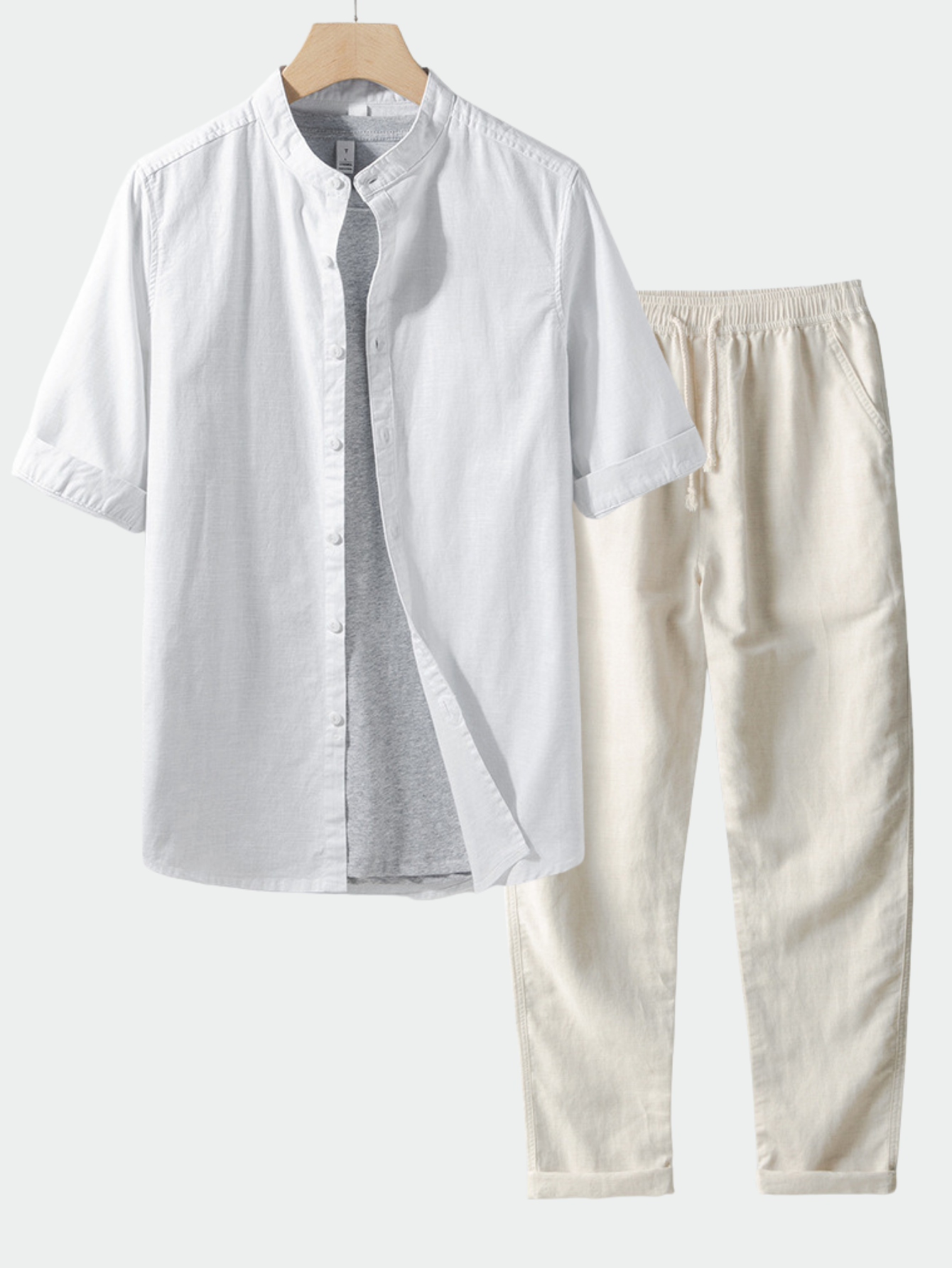 Linen Blend Button Up Shirt & Straight Leg Linen Pants
