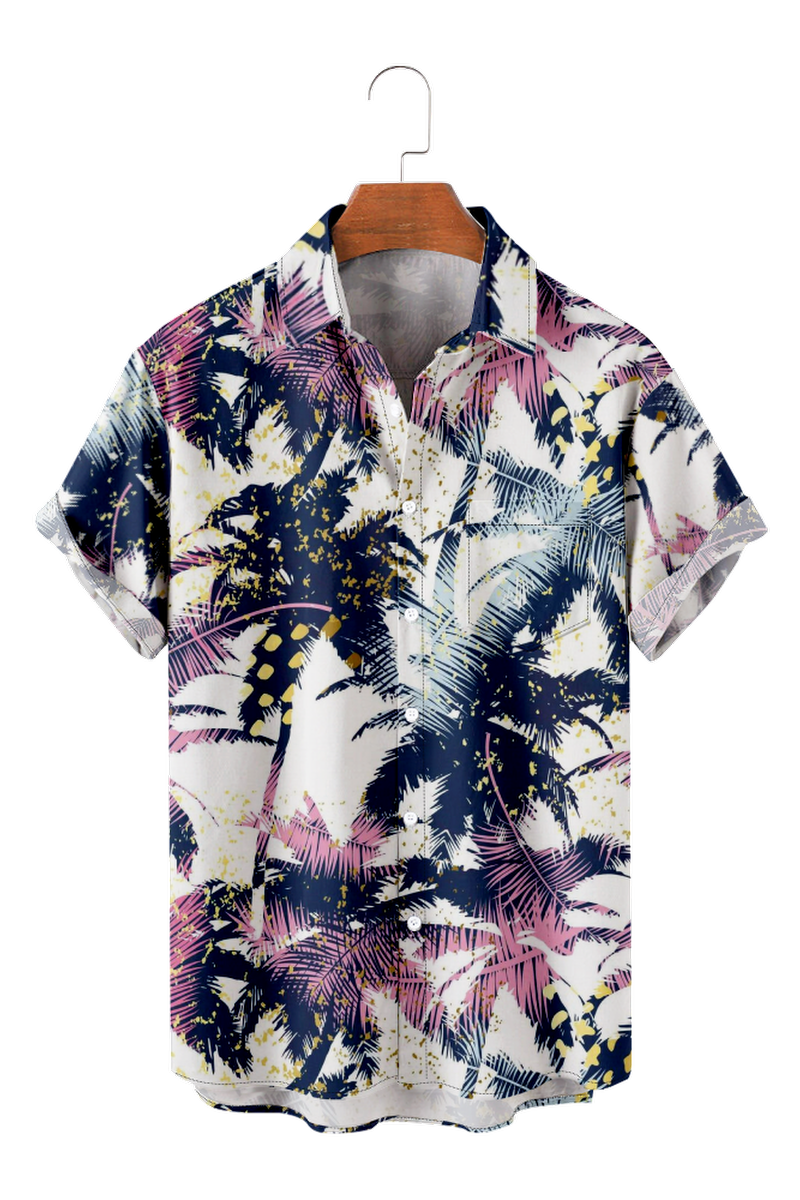Tydres Men's Black Palm Trees Shirts Short Sleeve Hawaiian Shirts-Tydres