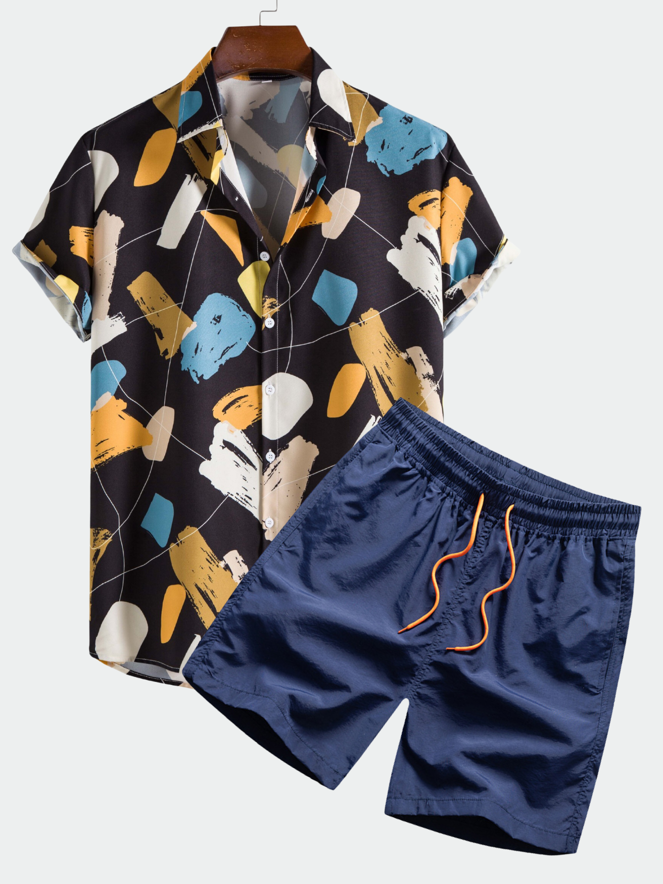 Men's Fashion Trend Casual Short Sleeve Shirt & Swim Shorts