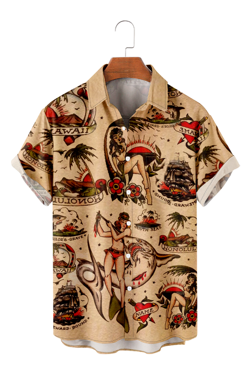 Tydres Men's Hawaiian Girl Shirts Short Sleeve Hawaiian Shirts