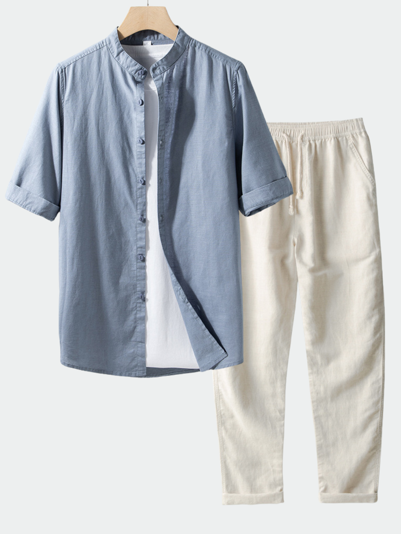 Linen Blend Button Up Shirt & Straight Leg Linen Pants