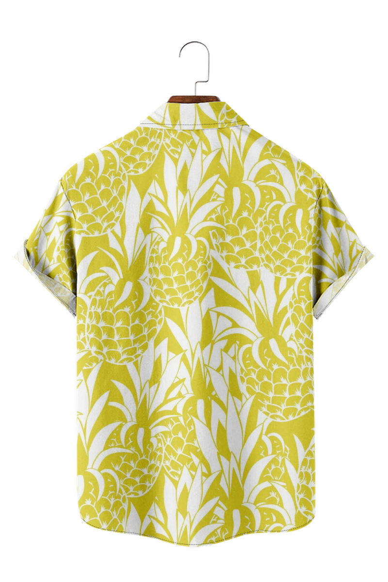 Tydres Men's Yellow Pineapple Shirts Short Sleeve Hawaiian Shirts