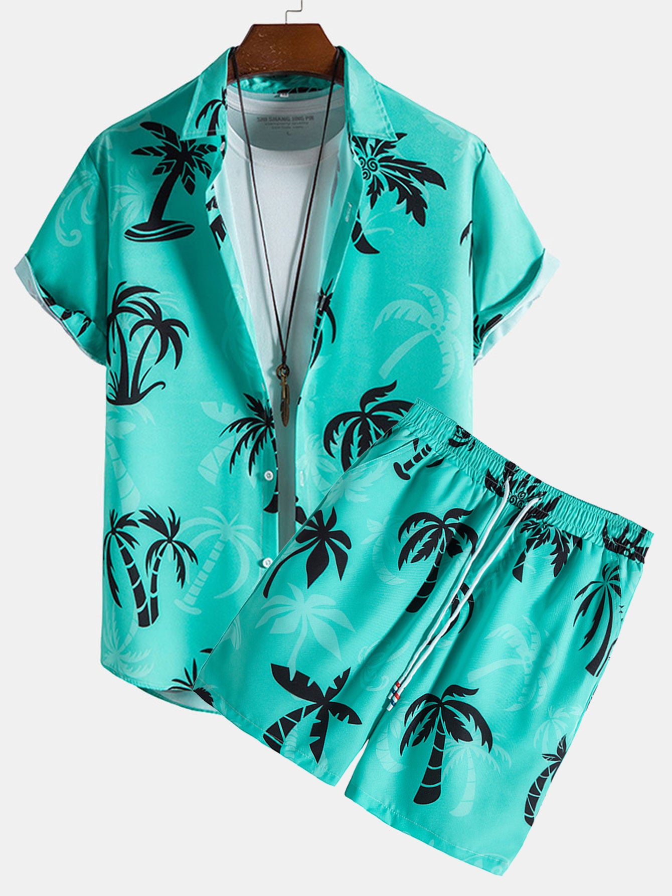 Palm Tree Print Button Up Shirt & Shorts