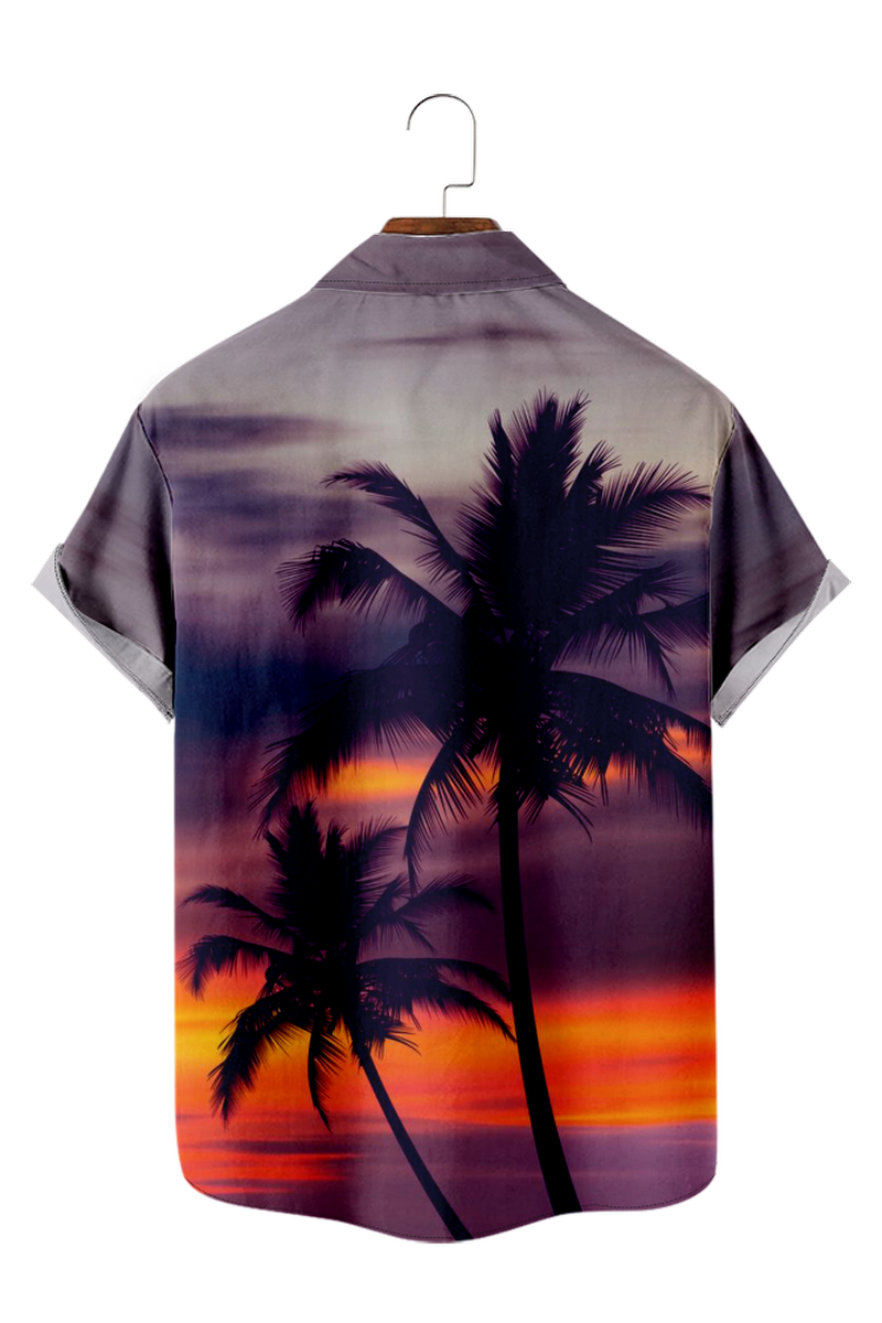 Tydres Men's Sunset Coconut Tree Shirts Short Sleeve Hawaiian Shirts-Tydres