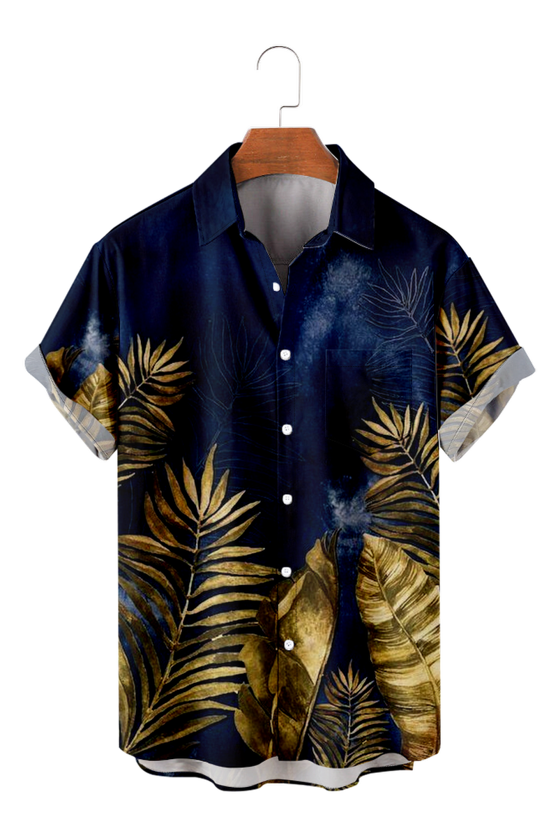 Tydres Men's Plant Leaf Shirts Short Sleeve Hawaiian Shirts