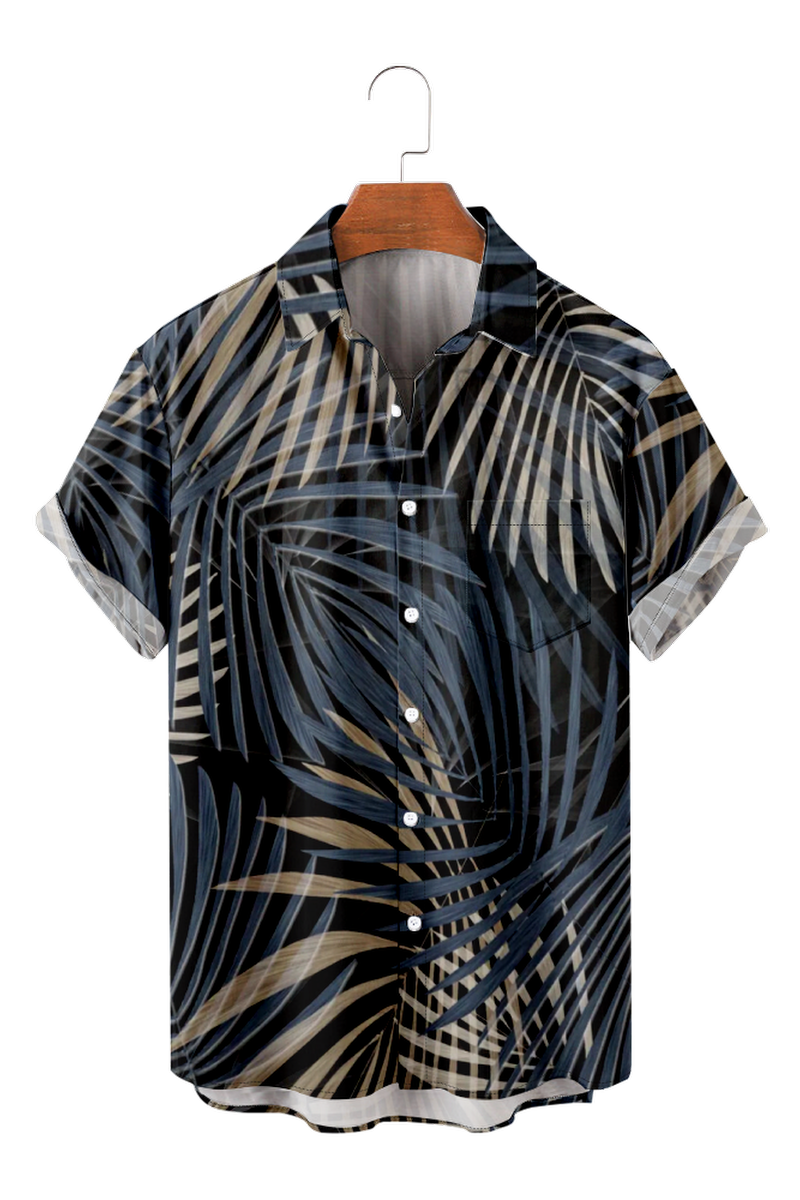 Tydres Men's Grey Palm Leaves Shirts Short Sleeve Hawaiian Shirts-Tydres