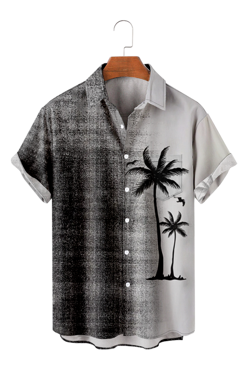 Tydres Men's Black With White Coconut Tree Shirts Short Sleeve Hawaiian Shirts-Tydres