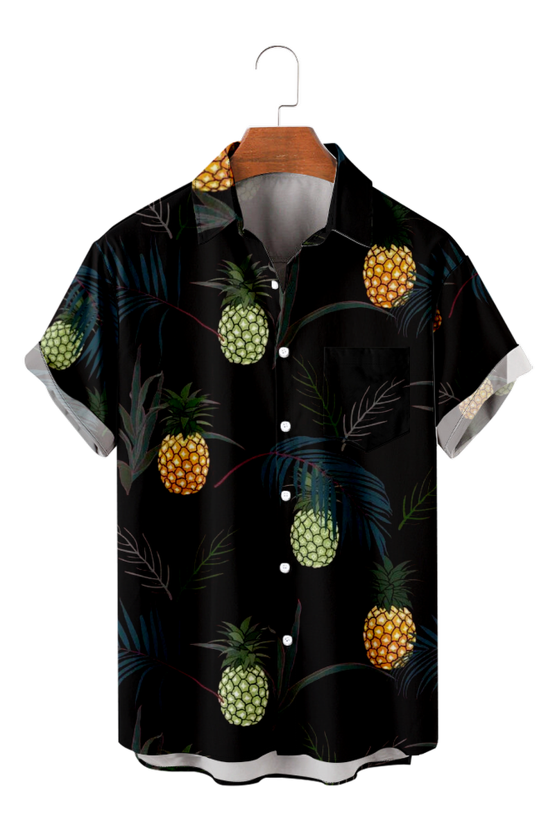 Tydres Men's Palm Leaves Pineapple Shirts Short Sleeve Hawaiian Shirts