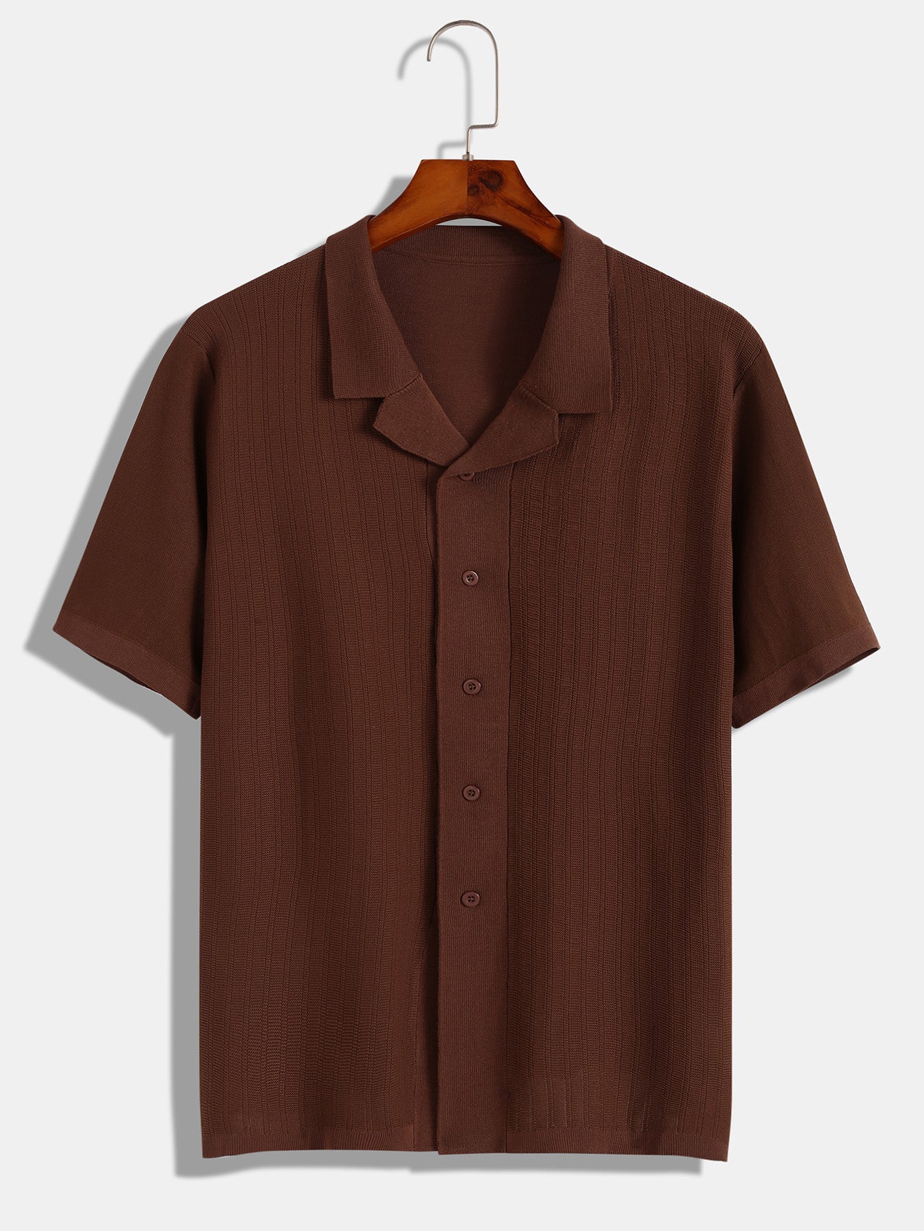 Men Knitted Textured Short Sleeve Button Up Shirt