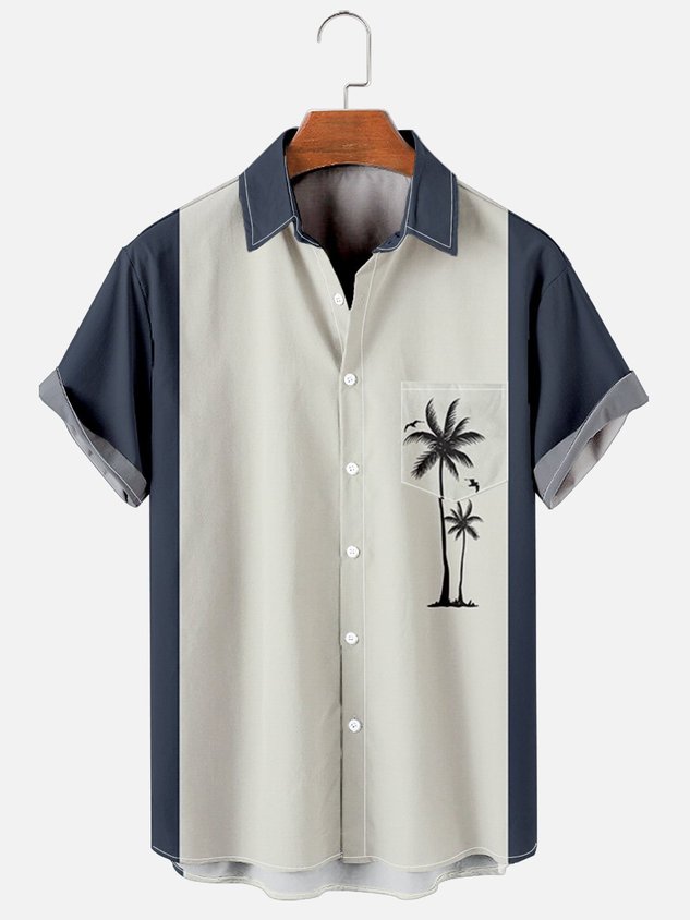Men's Vintage Coconut Tree Hawaiian Shirts Casual Loose Short Sleeve Shirts-Tydres