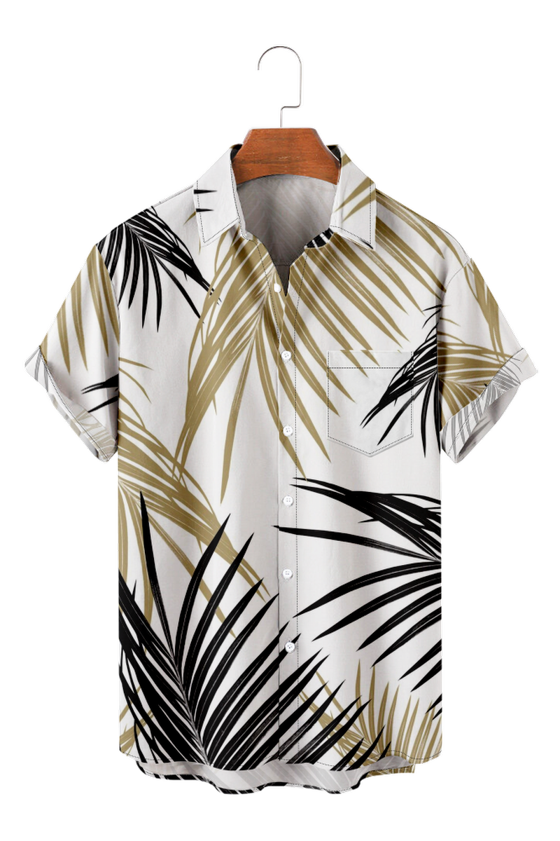 Tydres Men's White Palm Leaves Shirts Short Sleeve Hawaiian Shirts-Tydres