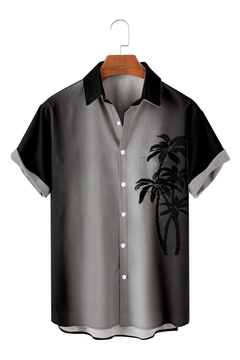 Tydres Men's Grey With Black Coconut Tree Shirts Short Sleeve Hawaiian Shirts-Tydres
