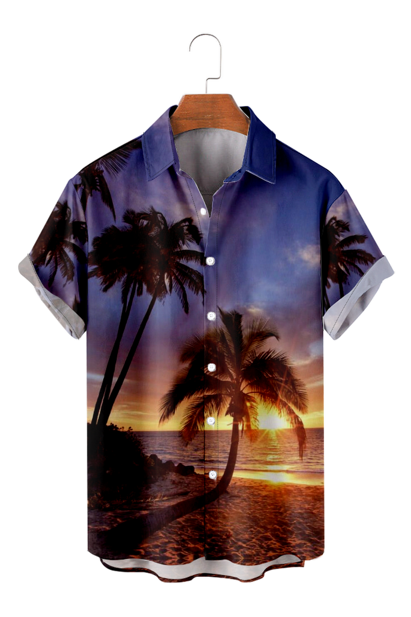 Tydres Men's Seaside Palm Trees Shirts Short Sleeve Hawaiian Shirts