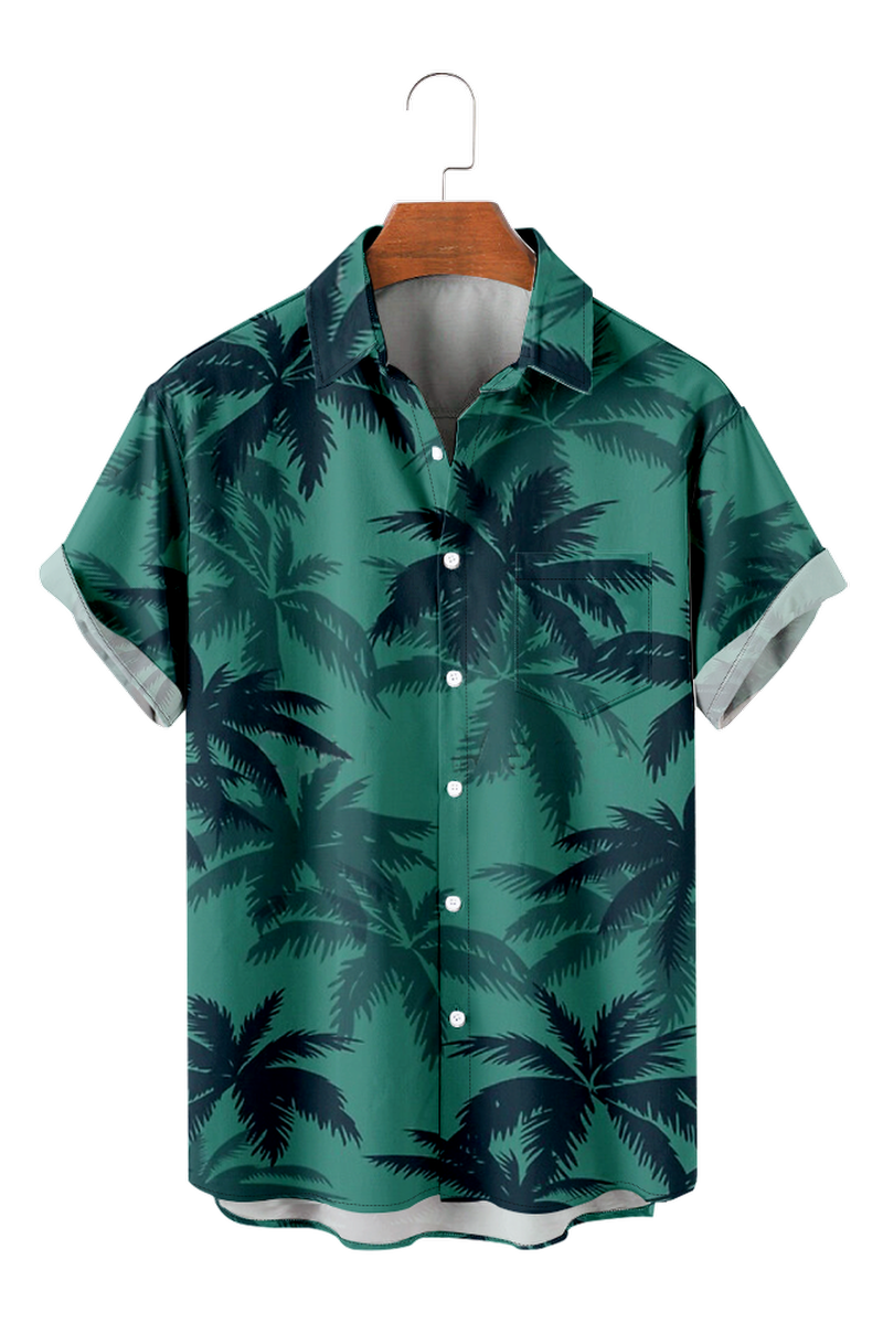 Tydres Men's Green Coconut Tree Shirts Short Sleeve Hawaiian Shirts-Tydres