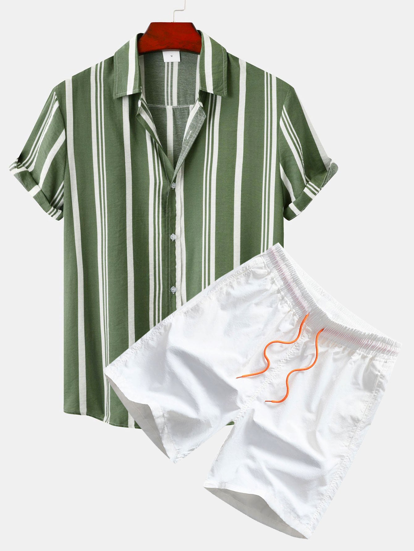 Stripe Print Button Up Shirt & Swim Shorts