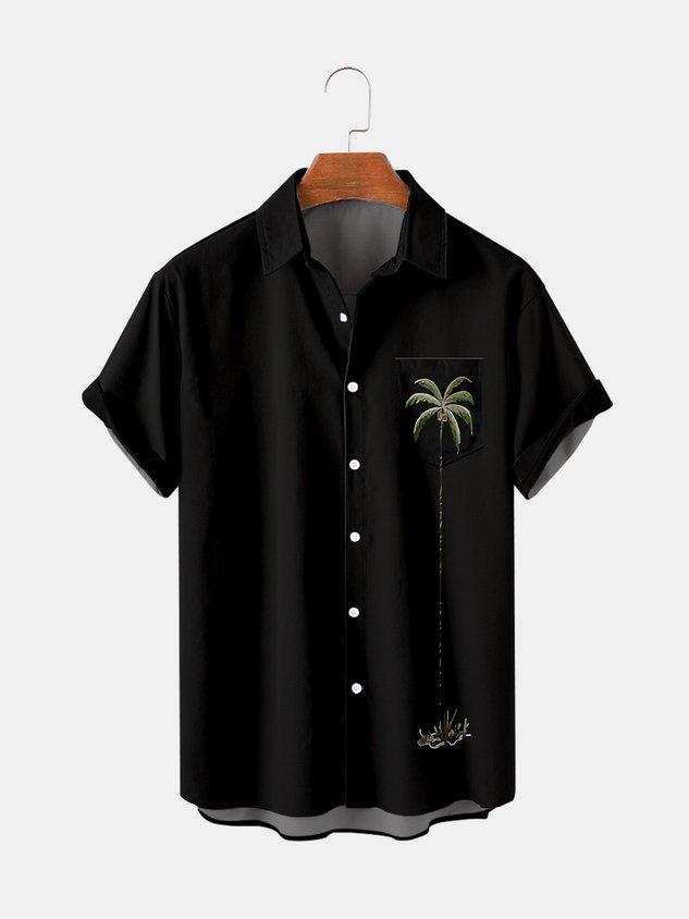 Casual Mens Coconut Tree Print Hawaiian Shirt Short-sleeved Tops-Tydres