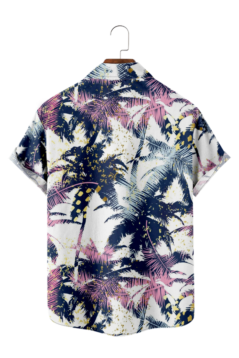 Tydres Men's Black Palm Trees Shirts Short Sleeve Hawaiian Shirts
