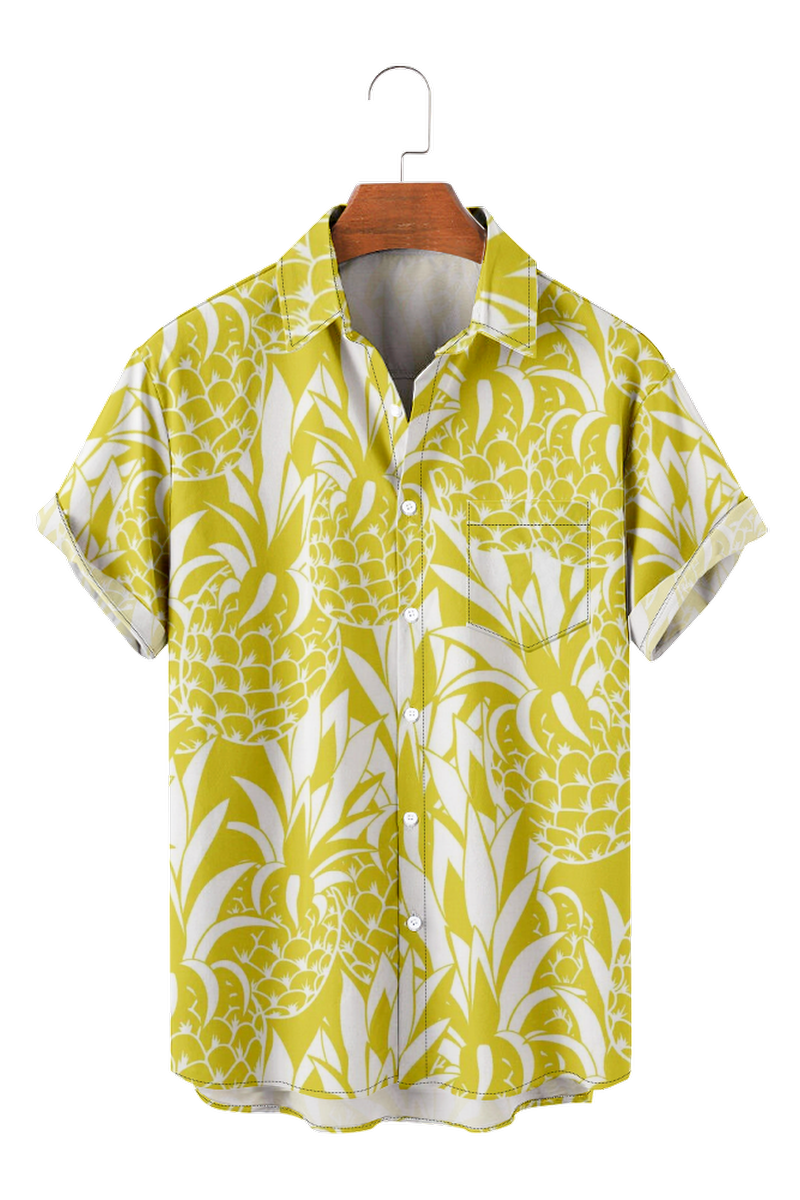 Tydres Men's Yellow Pineapple Shirts Short Sleeve Hawaiian Shirts