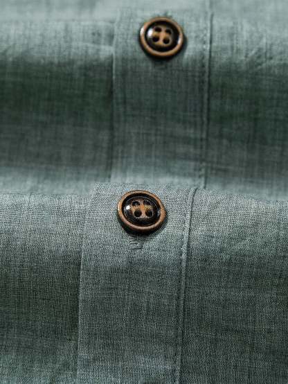 Short Sleeve Half Button Fly Henley Collar Shirt & Linen Cotton Blend 11" Shorts