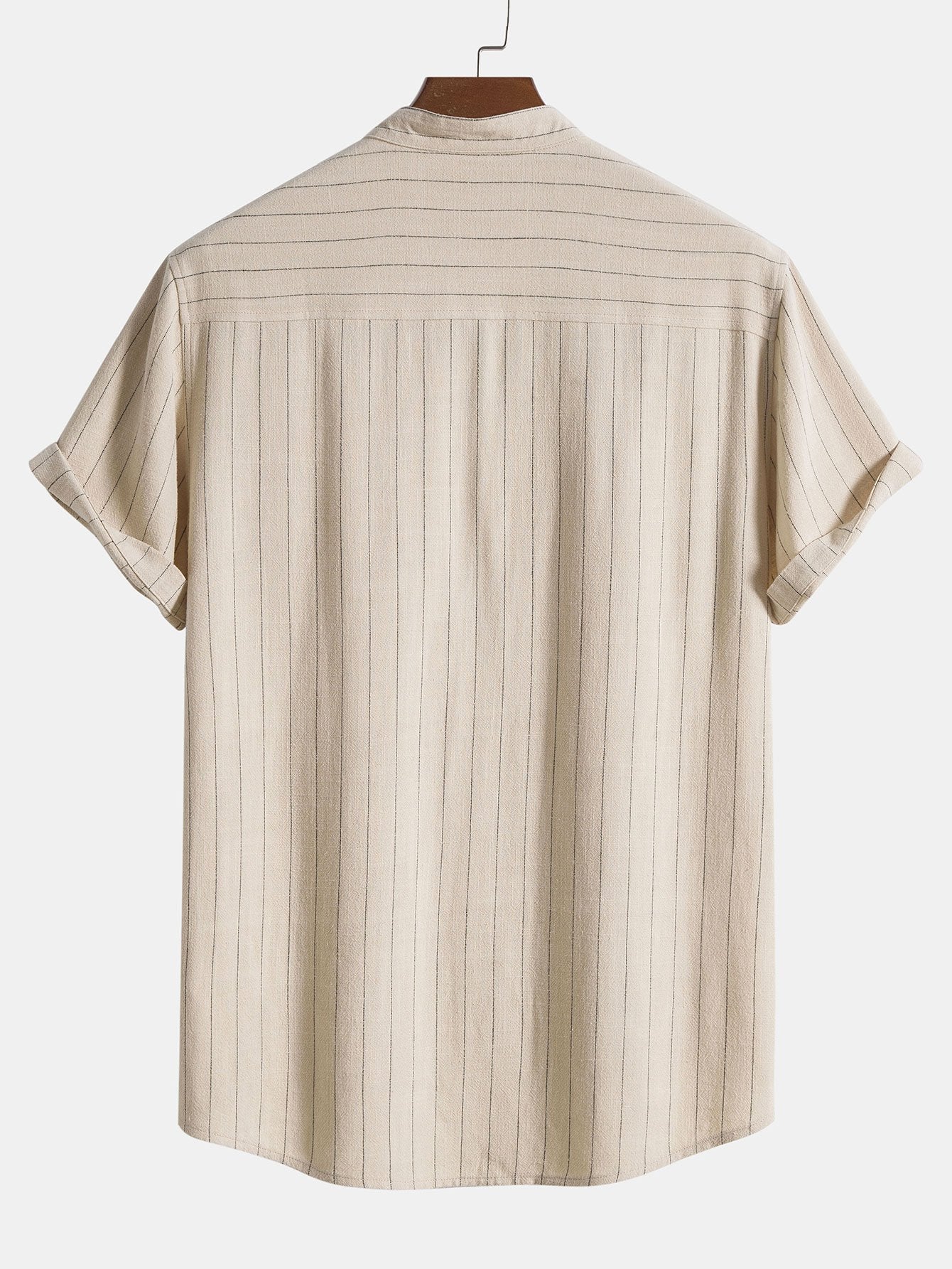 Linen Blend Striped Half Open Placket Henley Collar Shirt