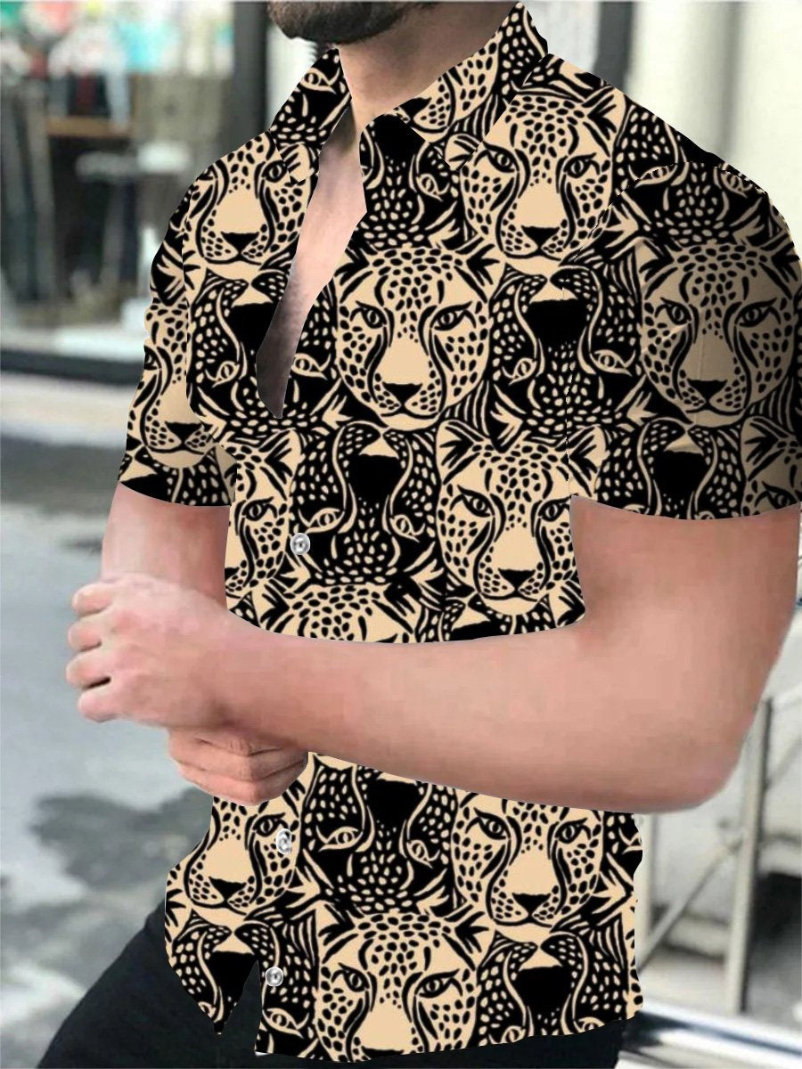 Men's Casual Tiger Print Print Short Sleeve Shirt