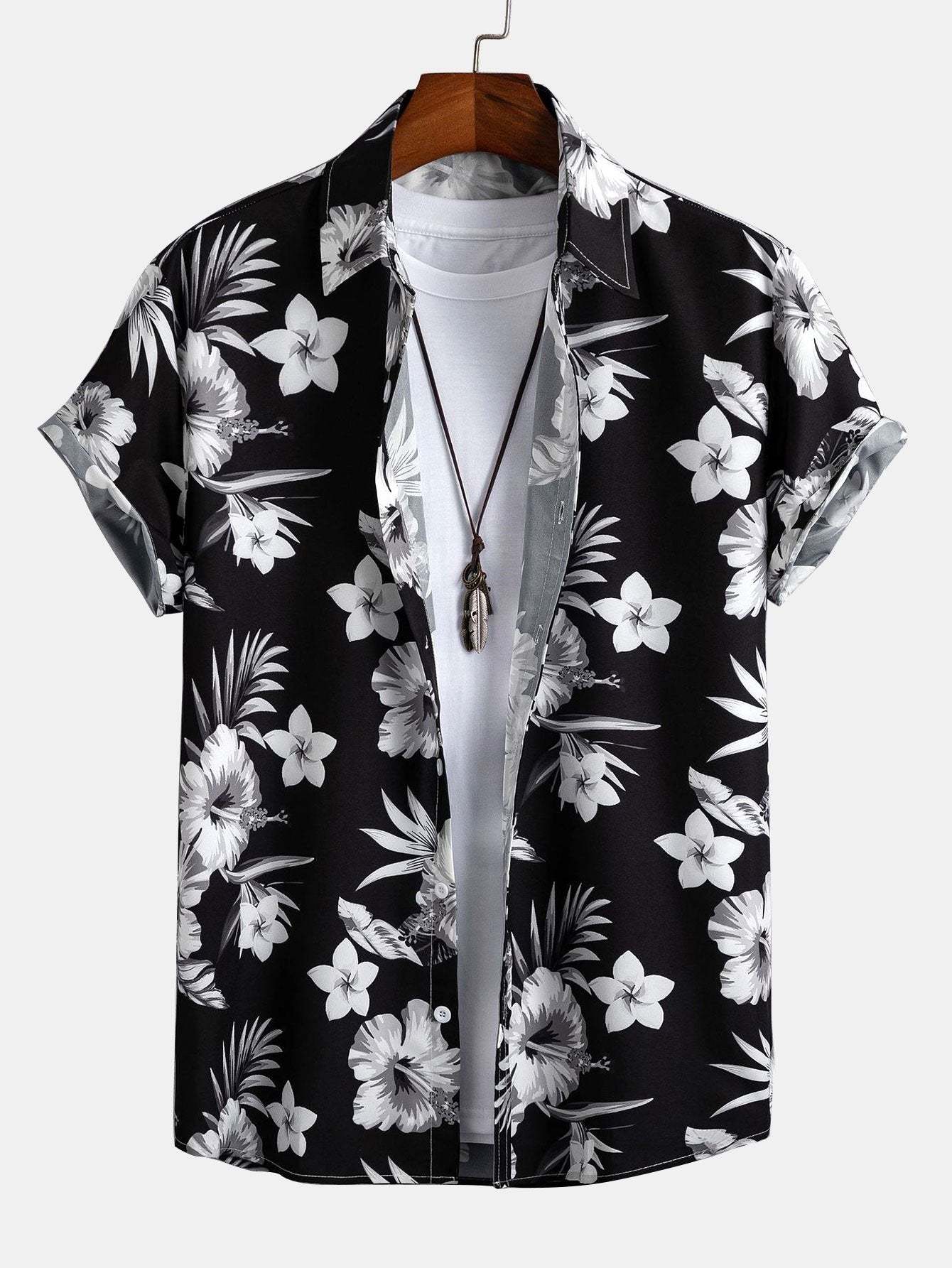 Tropical Floral Print Button Up Shirt & Swim Shorts