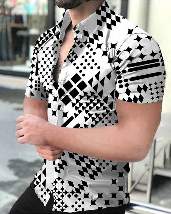Men's Casual Geometry Print Short Sleeve Shirt
