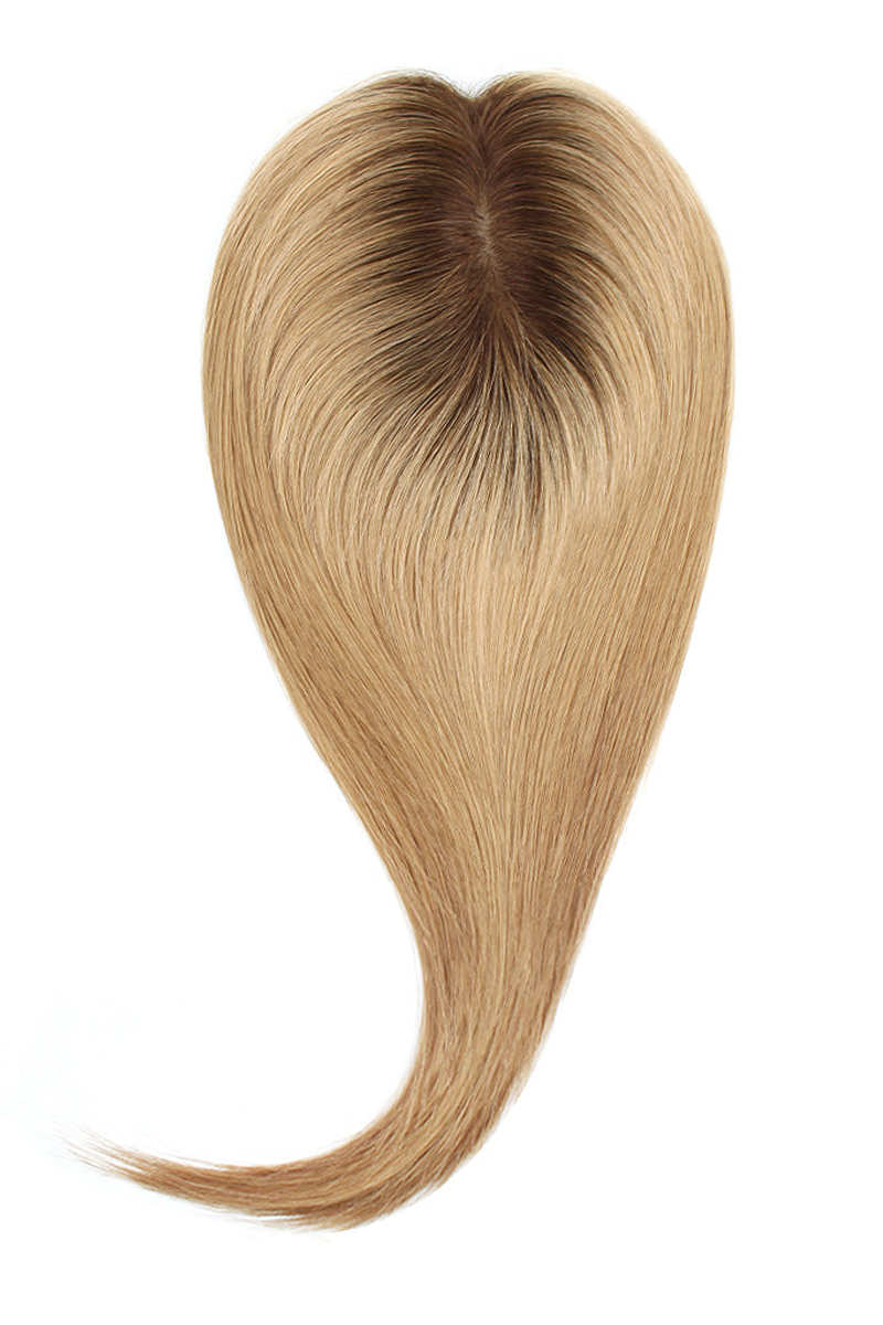 Fiona Brown With Blonde Color #T4/27 Human Hair Topper for Thinning Hair