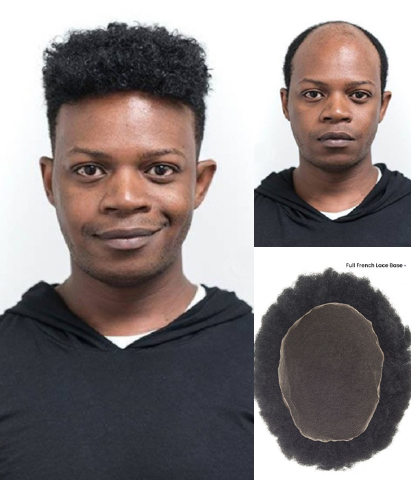 Champion Afro African American Male Wigs With Breathable Full French Lace