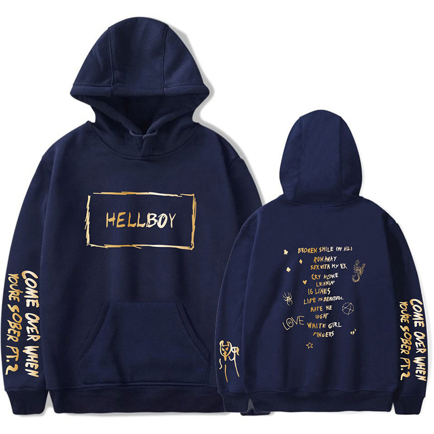 Lil Peep Merch Hoodie Hellboy Golden Limited Men & Women Sweater Couples Outfits-Mortick