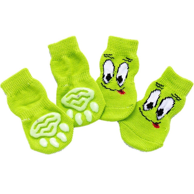 4pcs Cute Puppy Dog Knit Socks Small Dogs Cotton Anti-Slip Cat Shoes For Autumn Winter Indoor Wear Slip On Paw Protector Cover