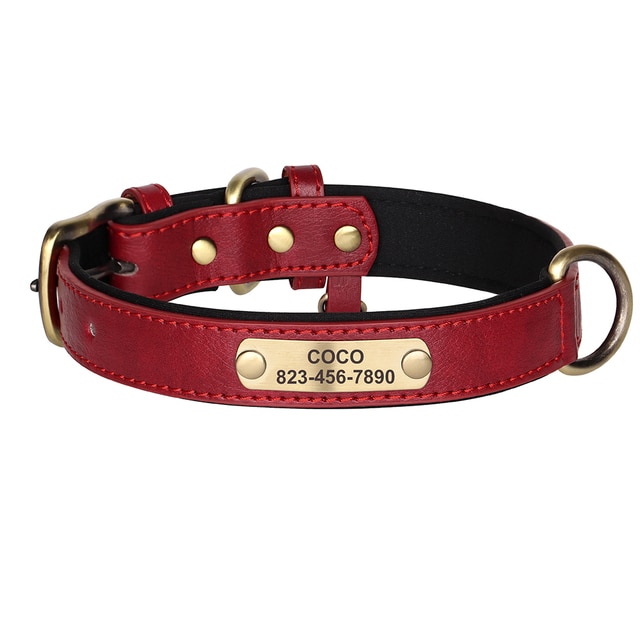 Personalized Dog Collar Leash Custom PU Leather Dog Tag Collars Free Engraved Nameplate