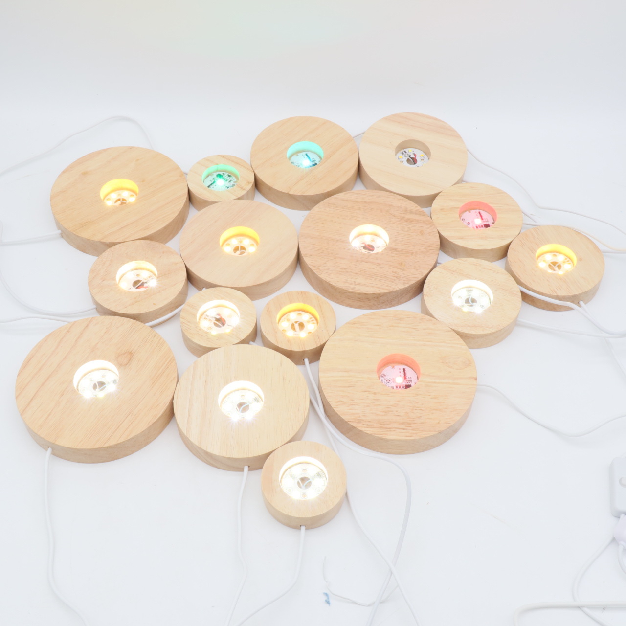 Solid wood round night light luminous base