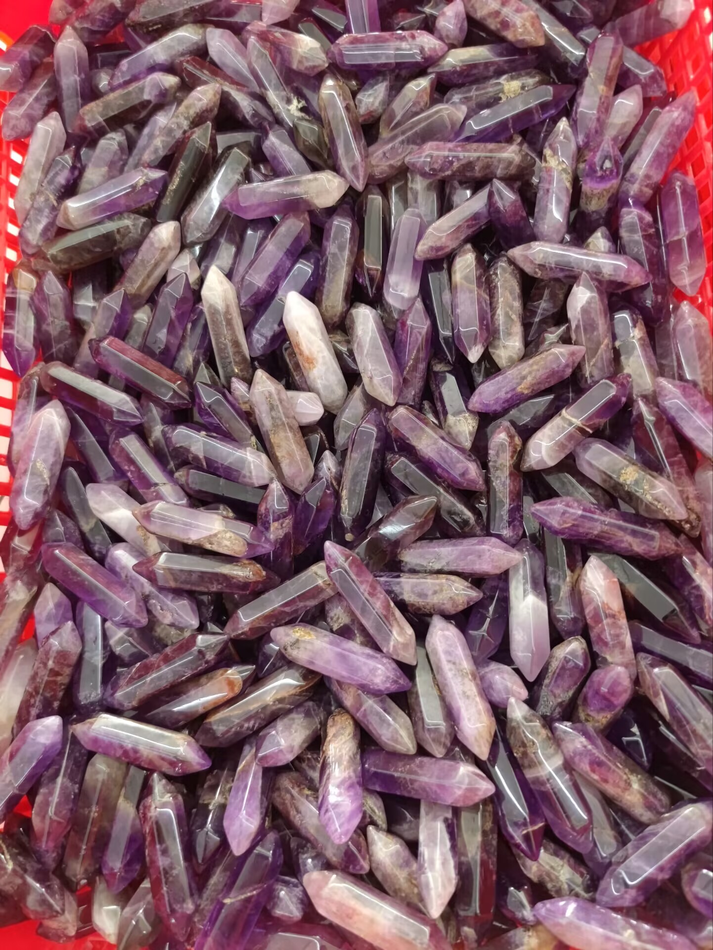 Natural powder crystal amethyst double pointed crystal pillar
