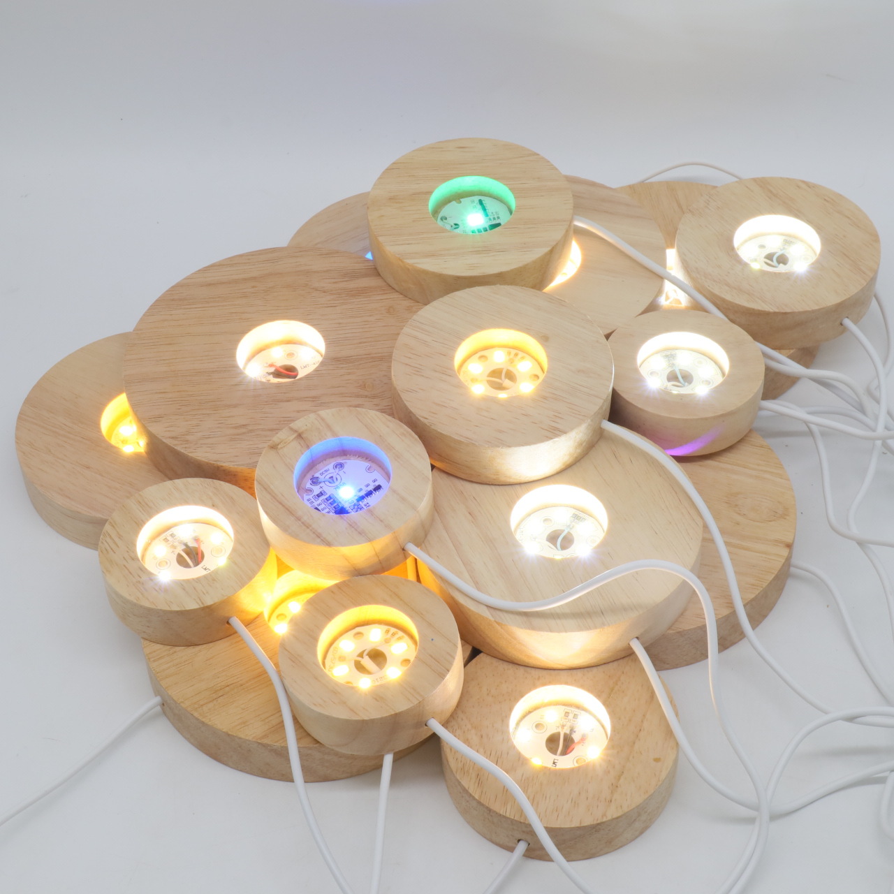 Solid wood round night light luminous base