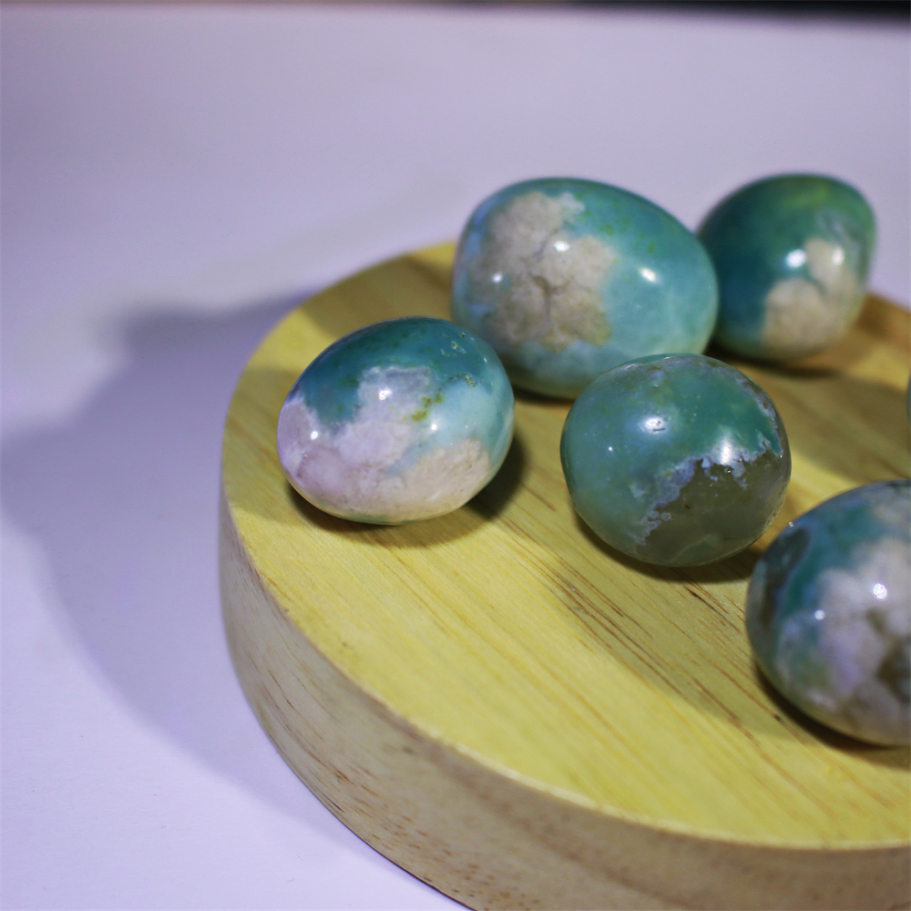 Green flower agate tumble