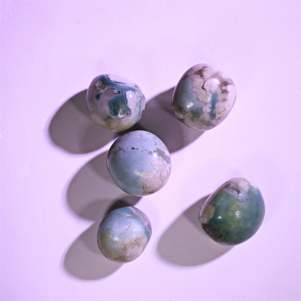 Green flower agate tumble