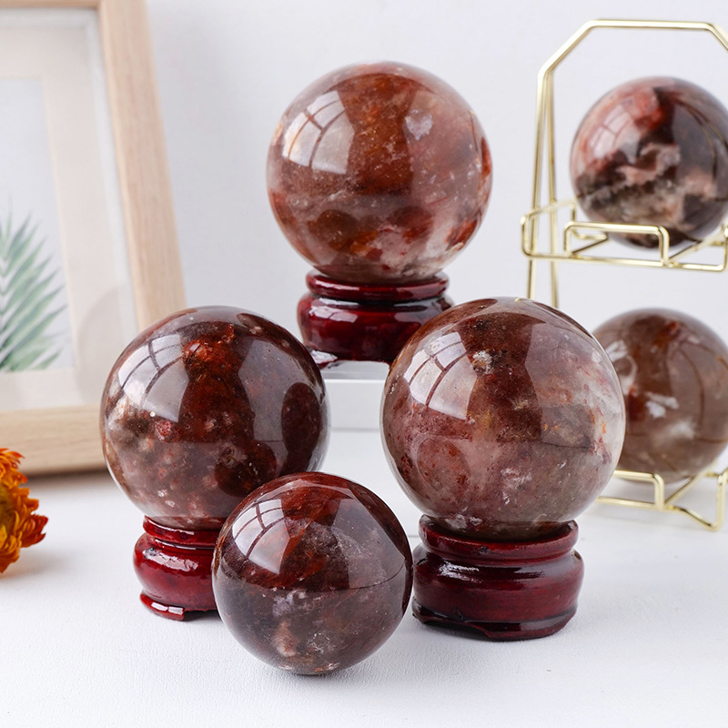 Natural red glue flower crystal ball