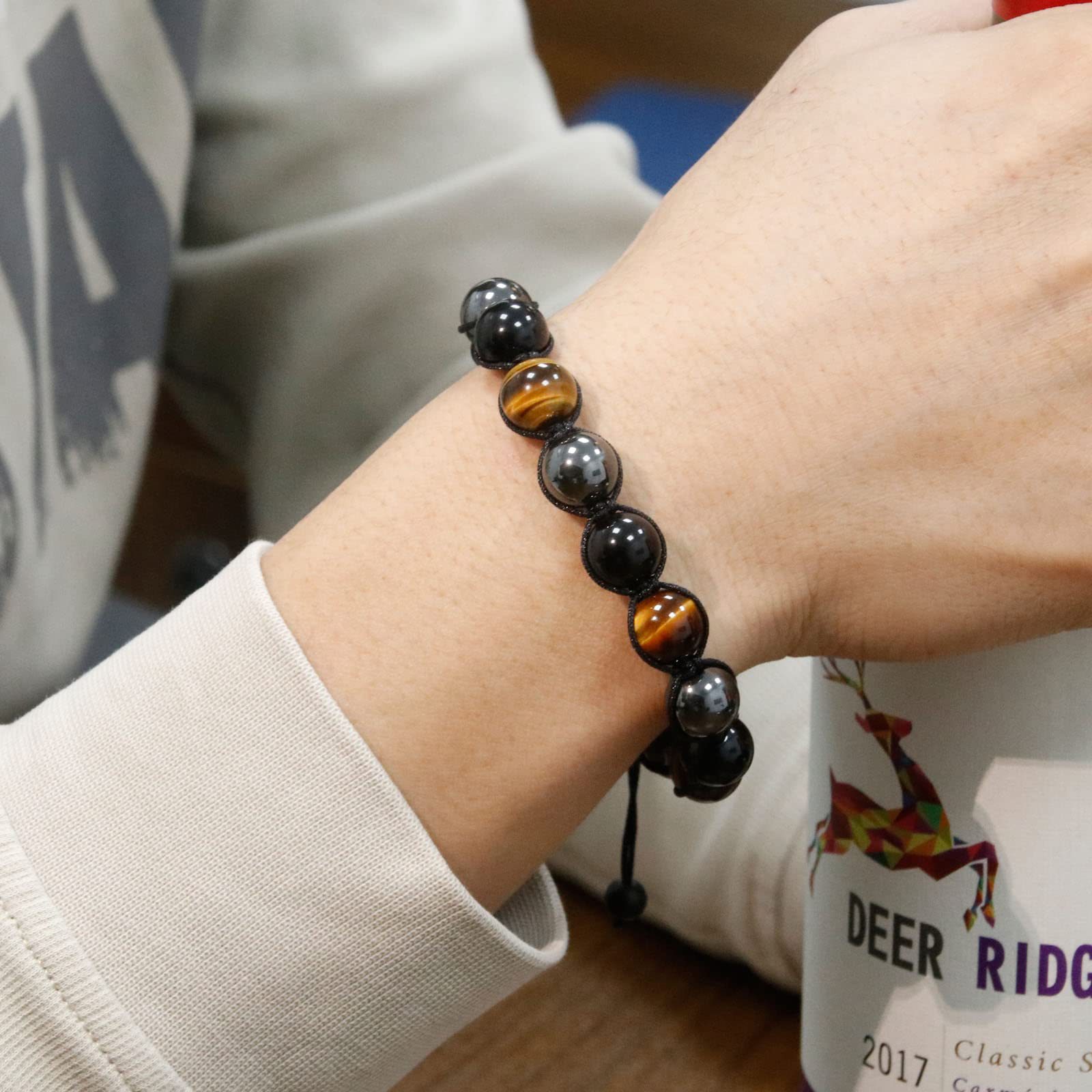 10mm Black Gallstone Tricolor Stone Bracelet