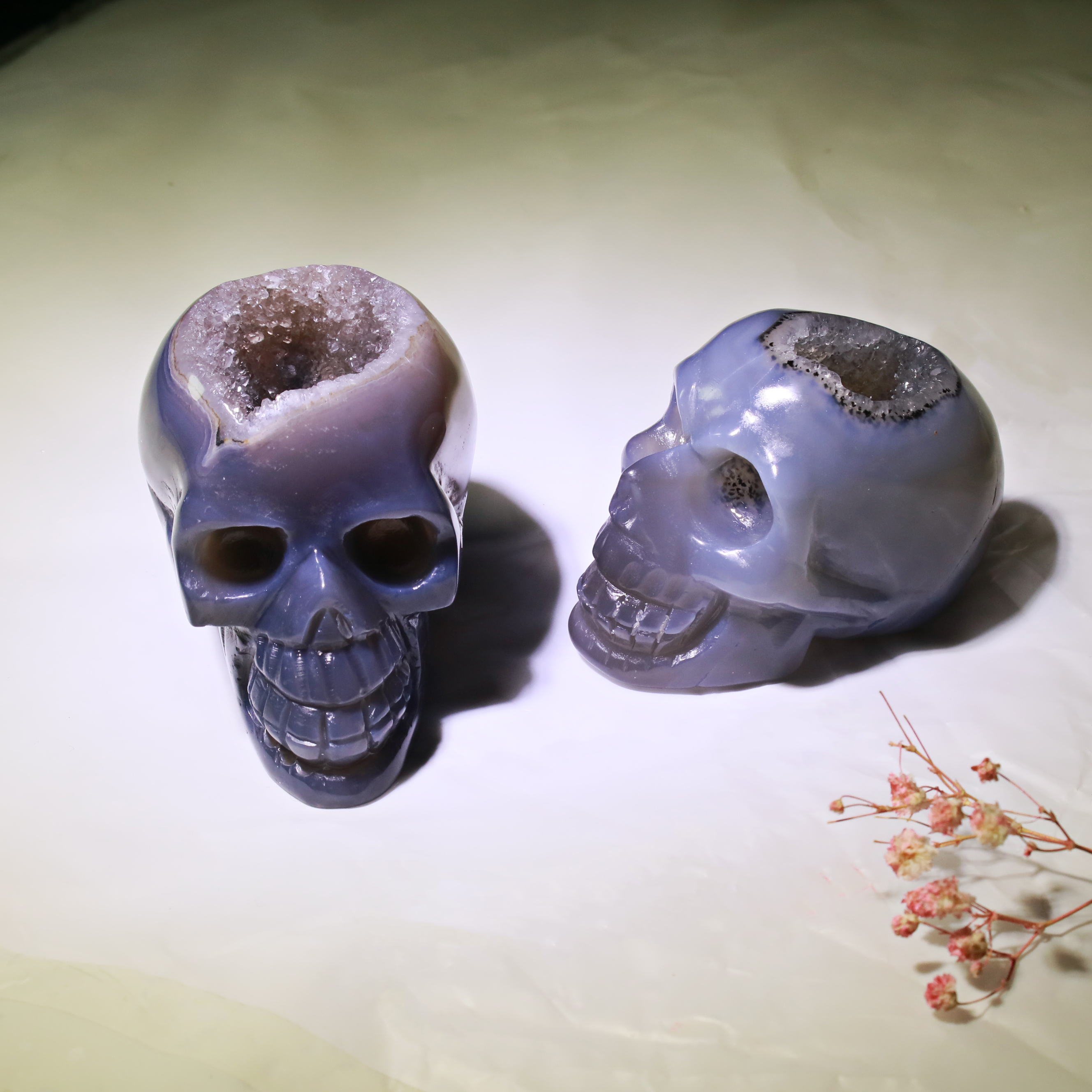 Druzy agate skull
