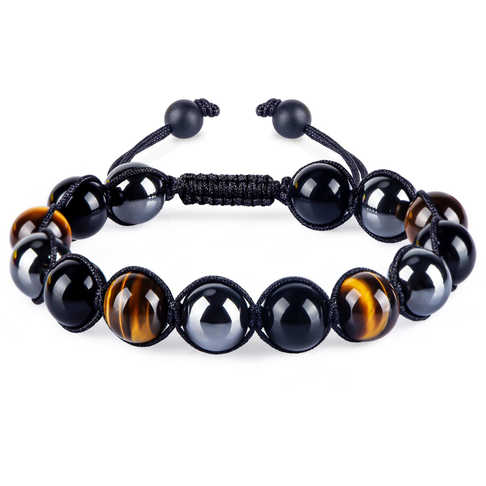 10mm Black Gallstone Tricolor Stone Bracelet