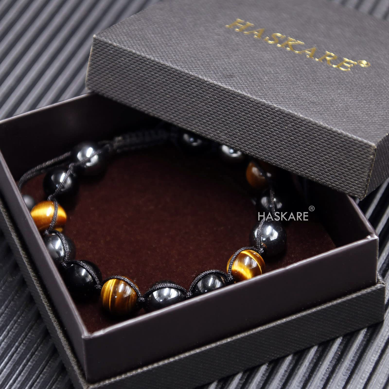 10mm Black Gallstone Tricolor Stone Bracelet