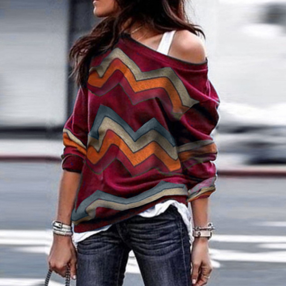 Cross border Hot Sale Spring and Autumn Off Shoulder Casual Long Sleeve 