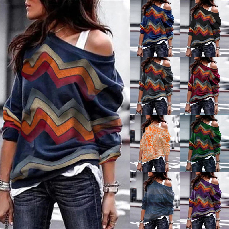 Cross border Hot Sale Spring and Autumn Off Shoulder Casual Long Sleeve 