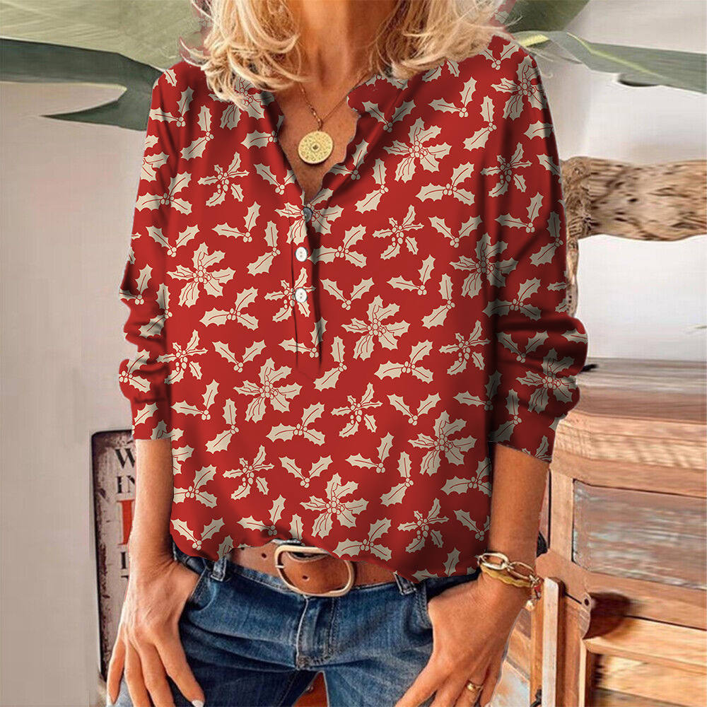 Autumn 2022 New Christmas Stripe Floral Digital Print Women's 