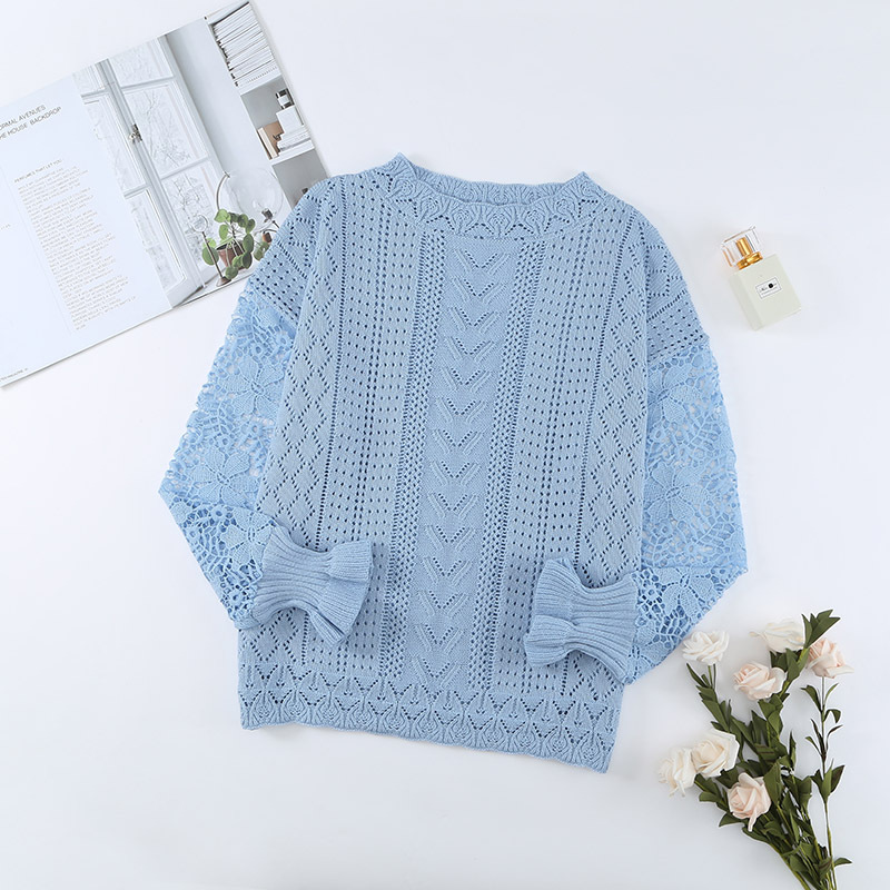 European and American Sweater Women's Design Sense Autumn and Winter Amazon New Long Sleeve Top Lace Sexy Knit Pullover Sweater